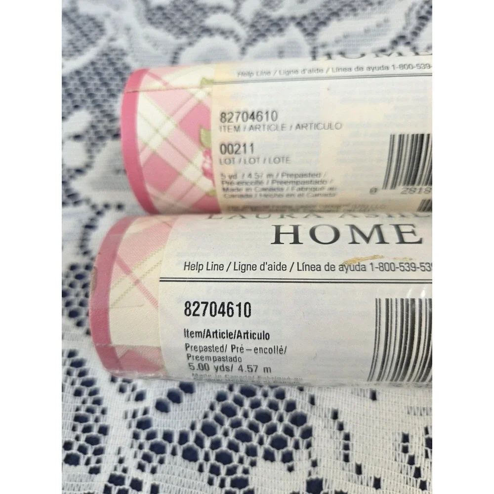 Laura Ashley Home‎ Wallpaper Border Pink Floral Plaid 5 yds X 2 Pre-pasted NOS